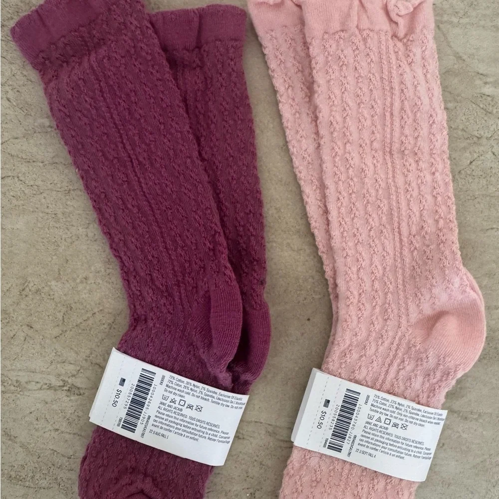 Janie and Jack Pointelle Tight, Velvet Bow Socks & Knee High Pointelle socks-2